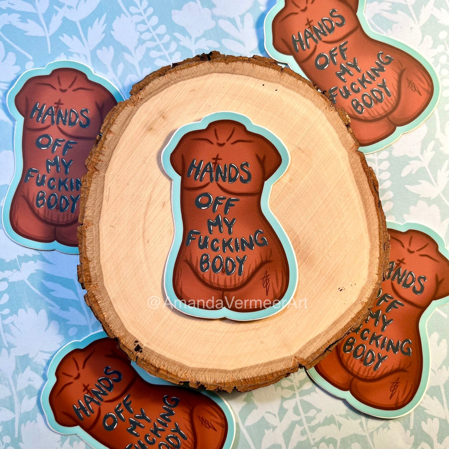 Hands Off My Fucking Body Masc Sticker (Blue), 3”x2”