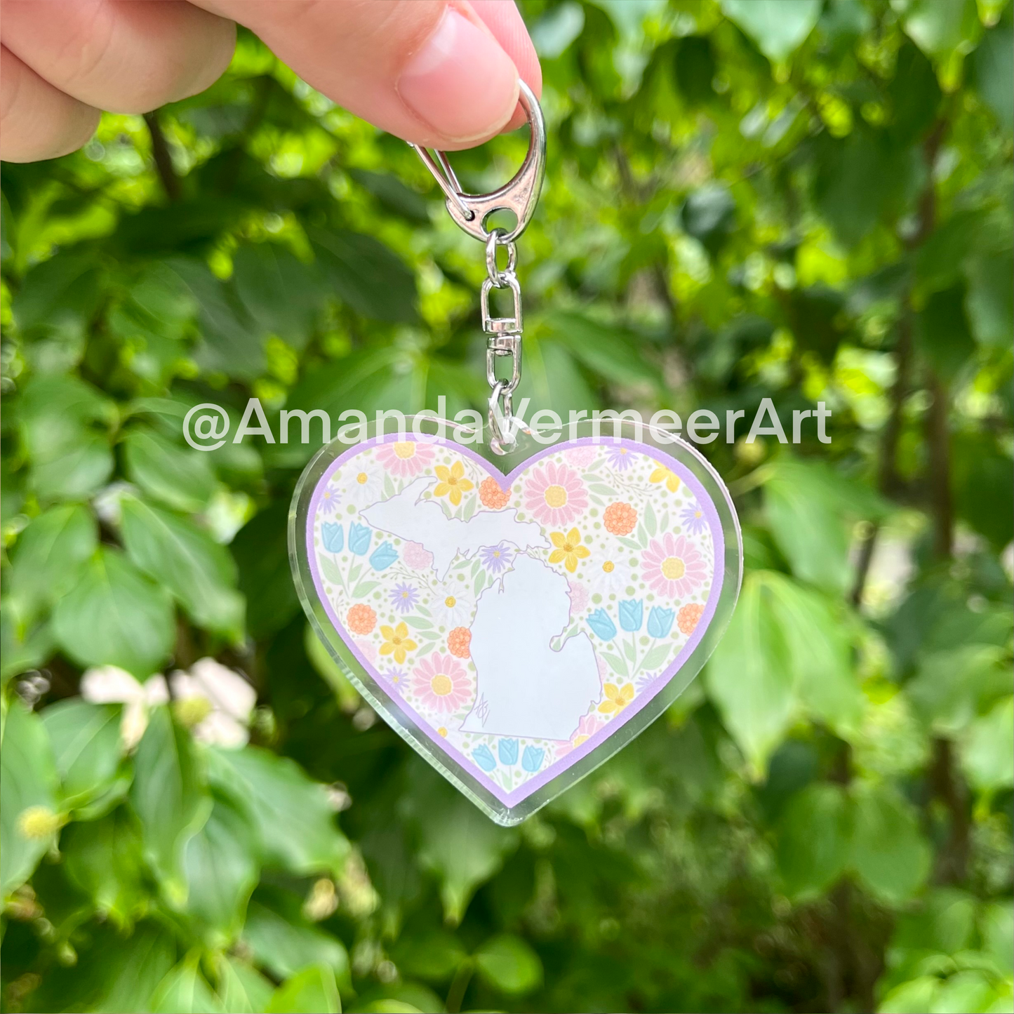 Michigan Flower Field Heart Keychain, 2.5”
