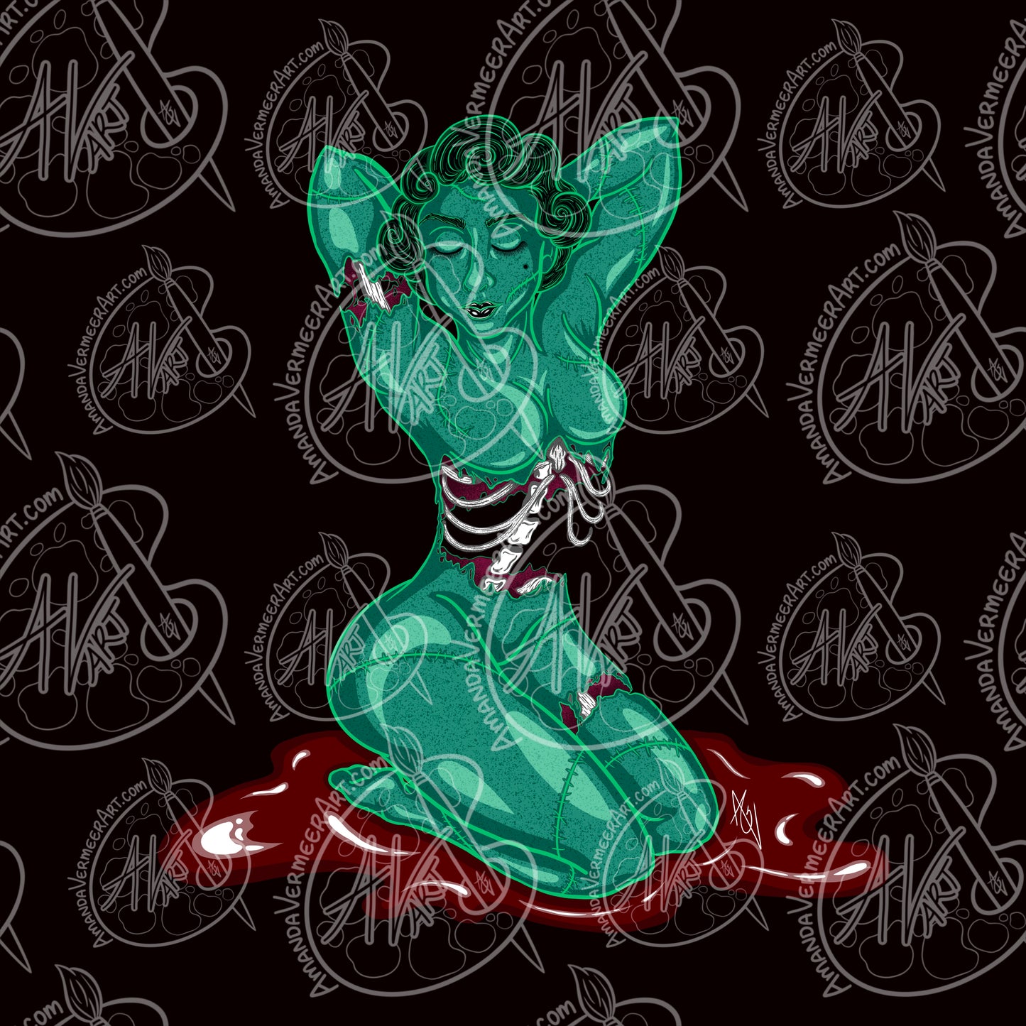 Pinup Zombie Art Print, 8”x8”