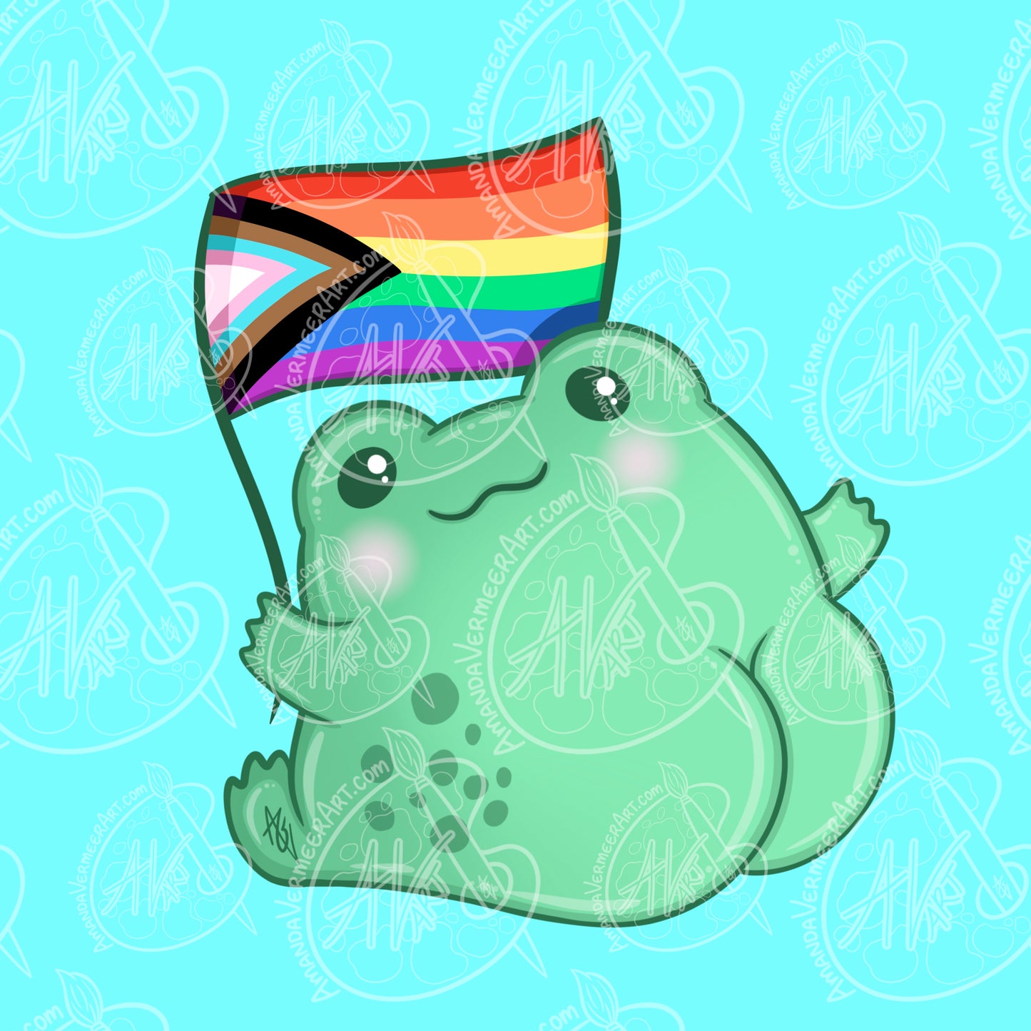 LGBTQIA+ Pride Frog Butt Art Print, 8”x8”