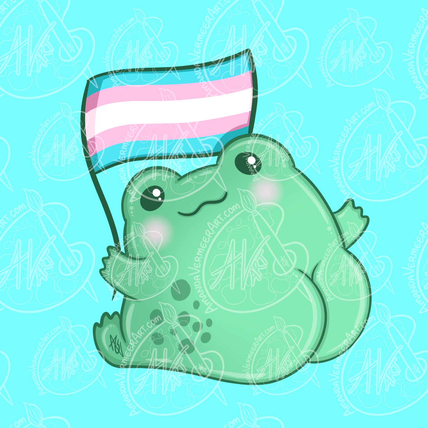 Transgender Pride Frog Butt Art Print, 8”x8”