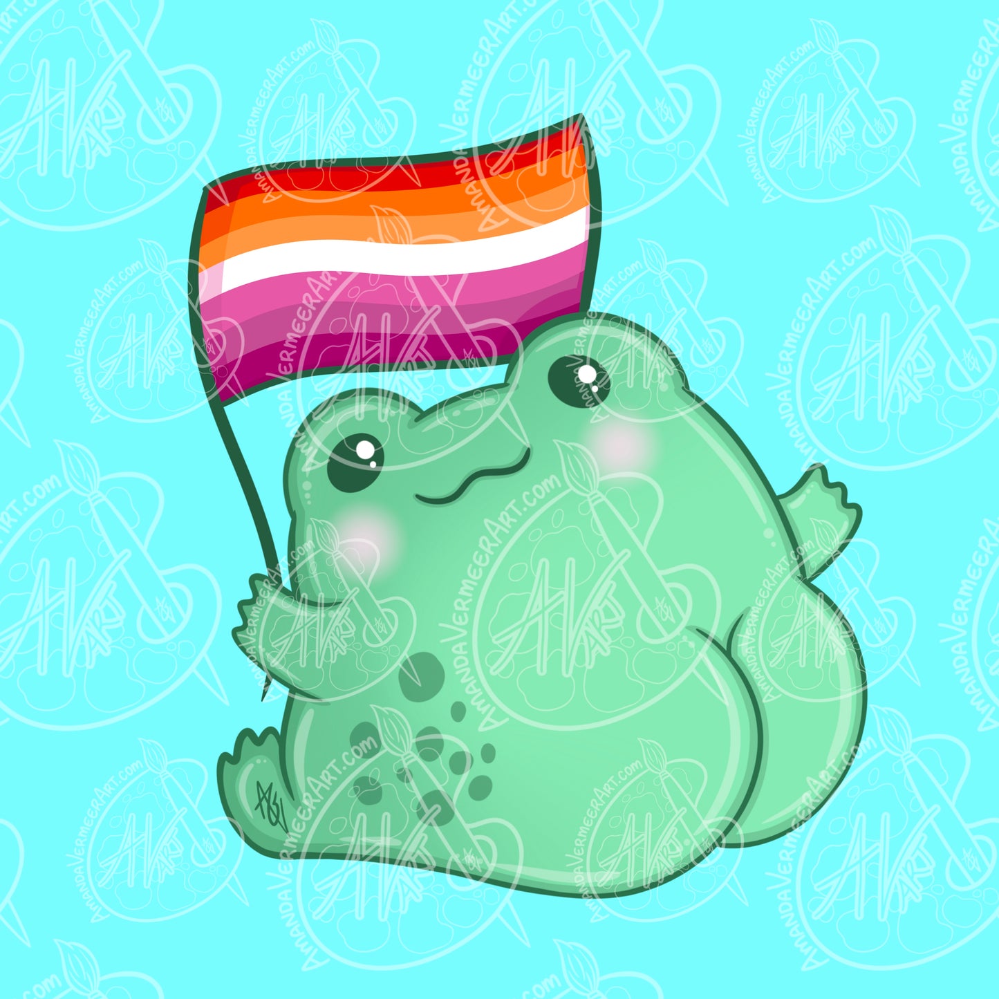 Lesbian Pride Frog Butt Art Print, 8”x8”