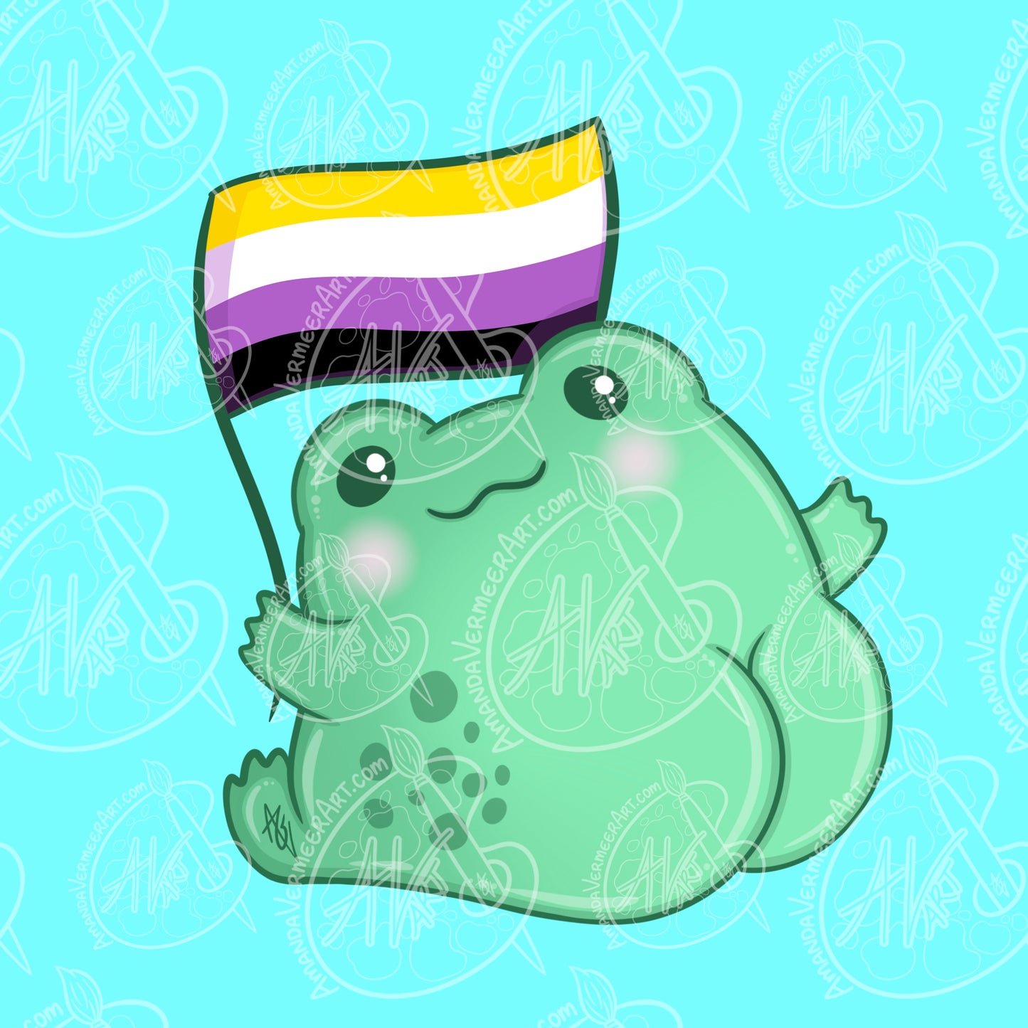Non-Binary Pride Frog Butt Art Print, 8”x8”