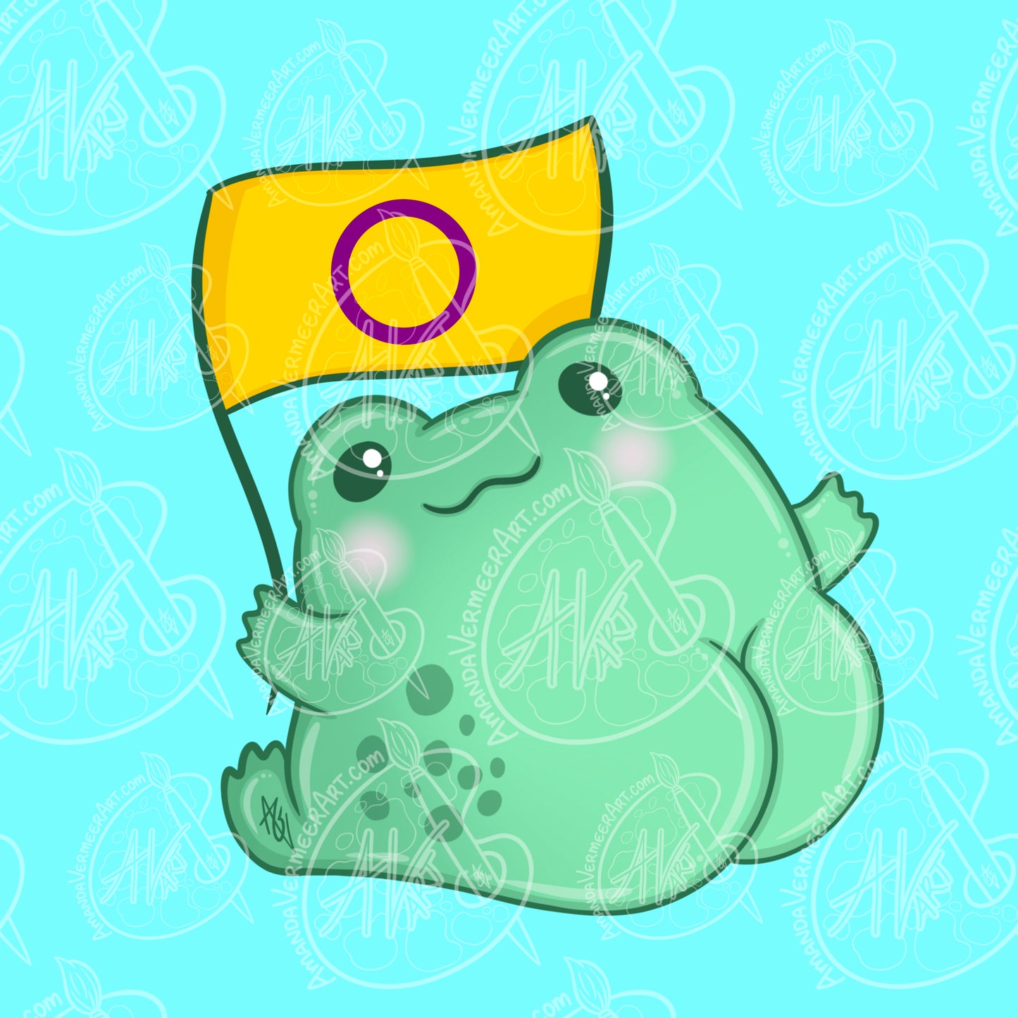 Intersex Pride Frog Butt Art Print, 8”x8”