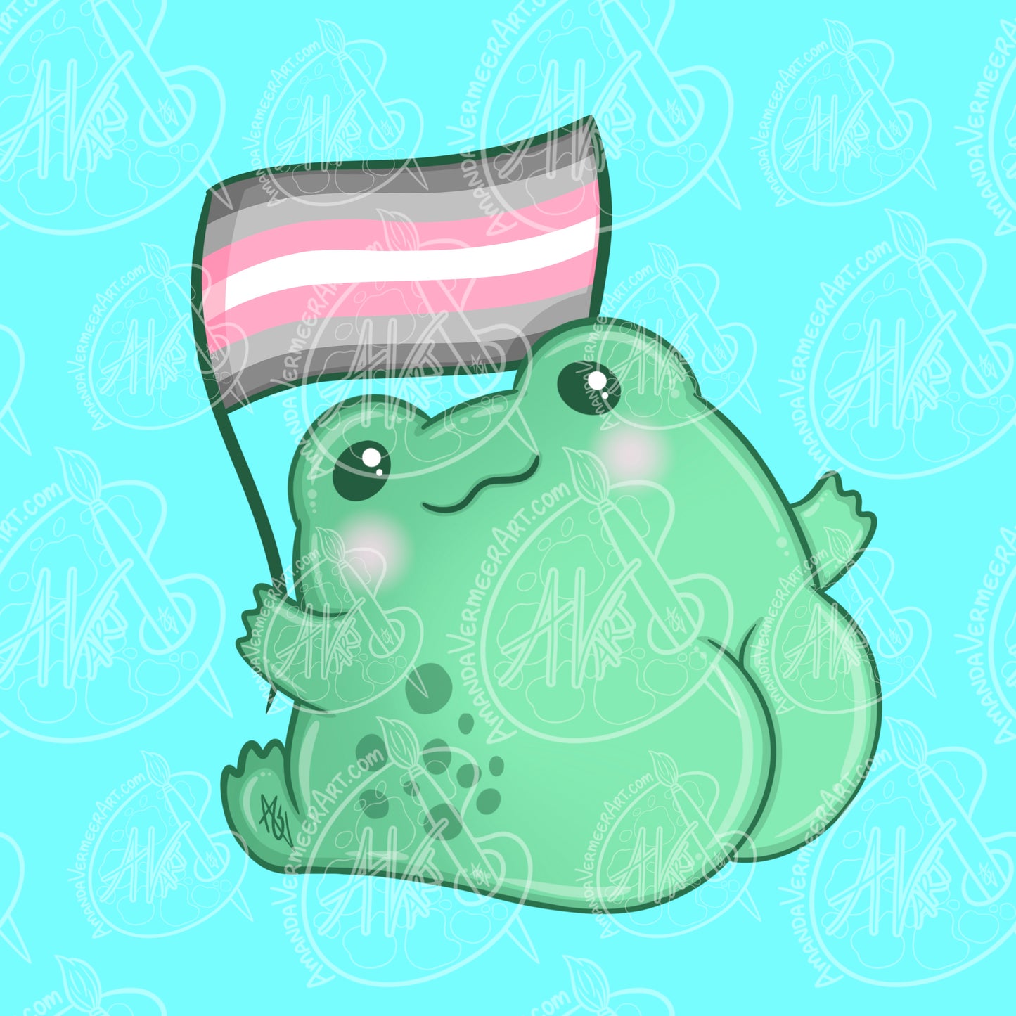Demigirl Pride Frog Butt Art Print, 8”x8”