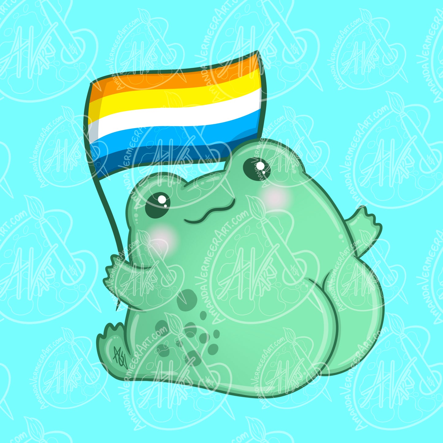 AroAce Pride Frog Butt Art Print, 8”x8”