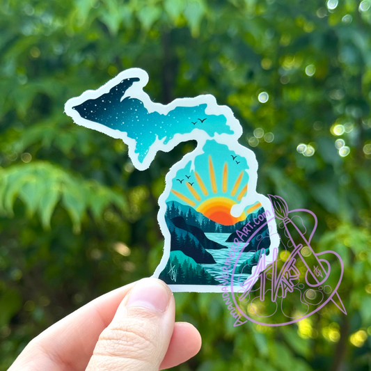 Sunrise Michigan Silhouette Sticker, 3”x3”