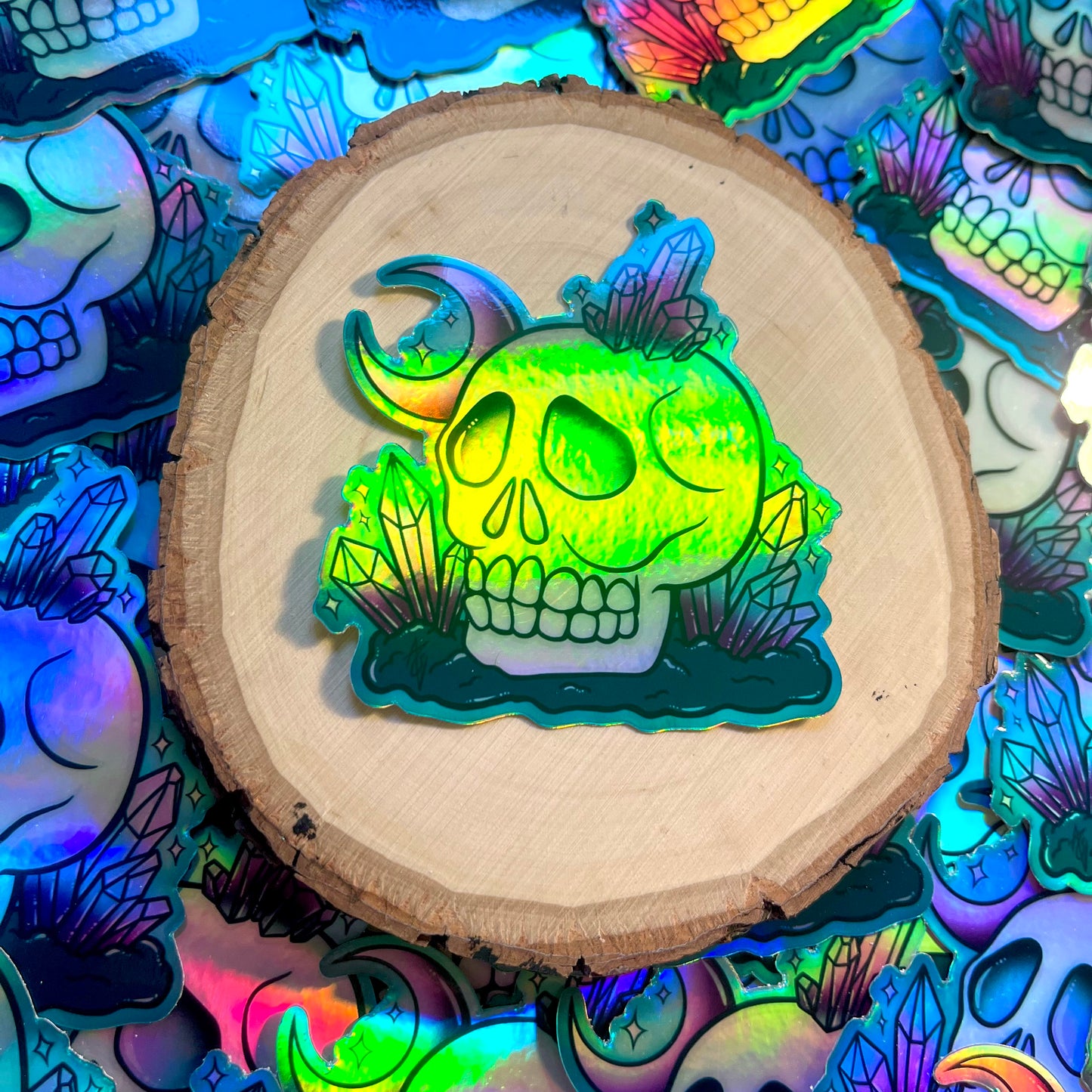 Holographic Skull & Crystals Sticker, 3”x 2.75"