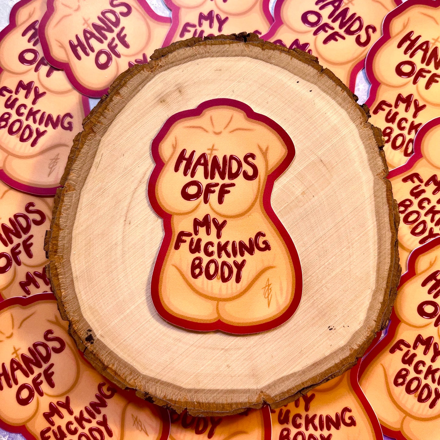 Hands Off My Fucking Body Curvy Femme Sticker (Red), 3"x2"