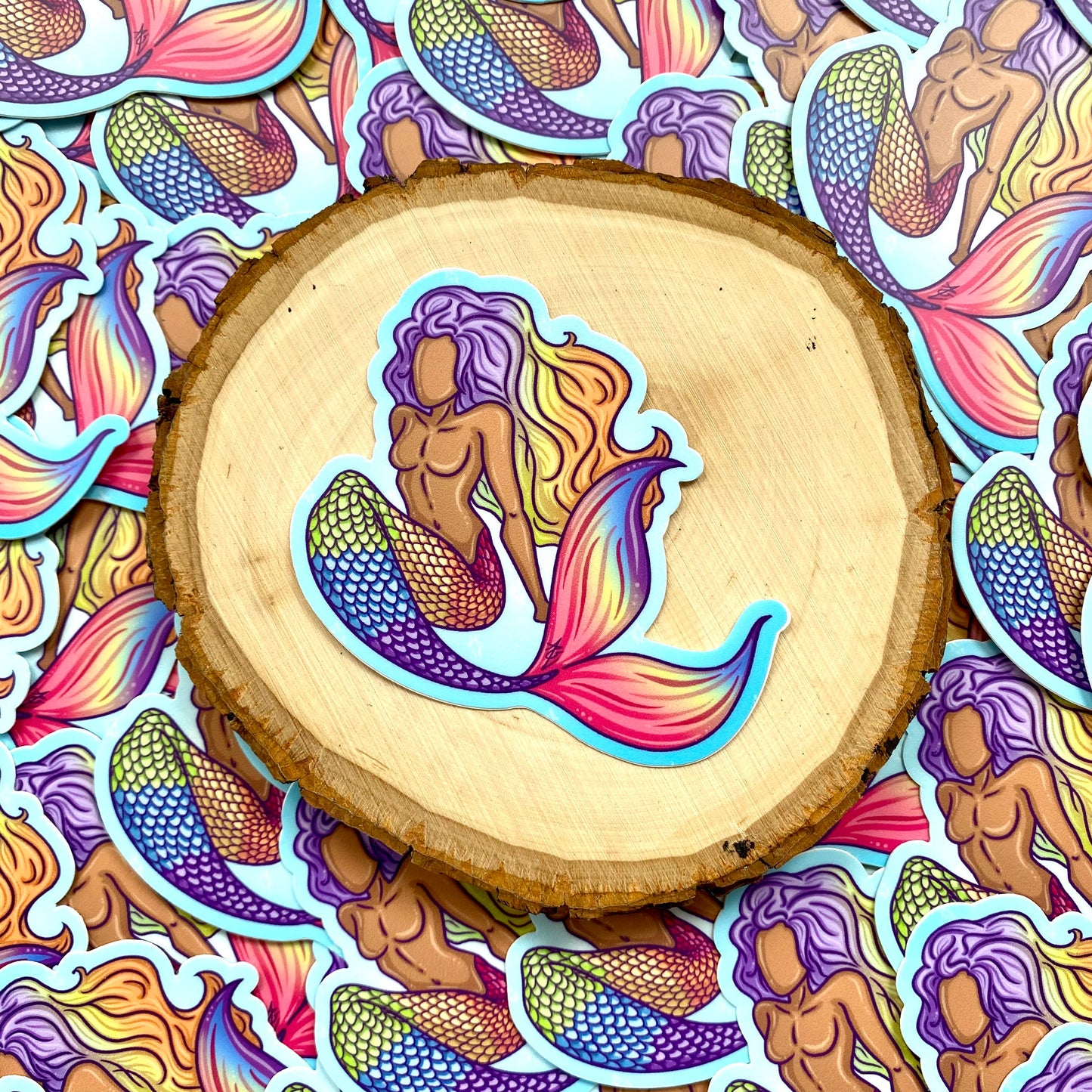 LGBTQIA+ Rainbow Flag Femme Merfolk Sticker, 3”x3”