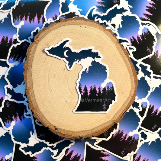 Twilight Michigan Silhouette Sticker, 3”x3”