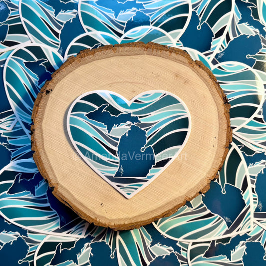 Michigan Waves Heart Sticker, 3”x3”