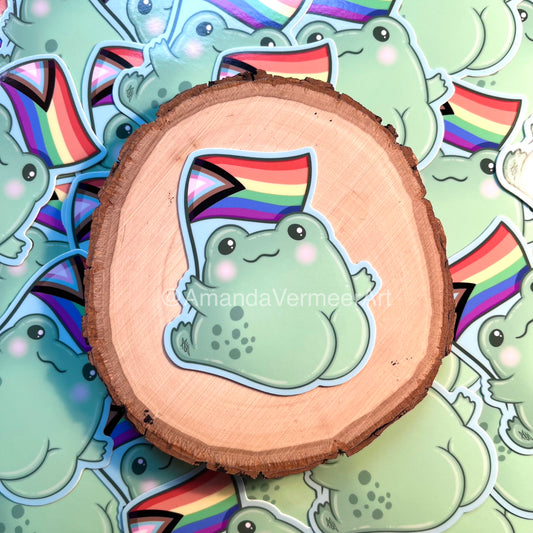 LGBTQIA+ Pride Frog Butt Sticker, 3”x3”