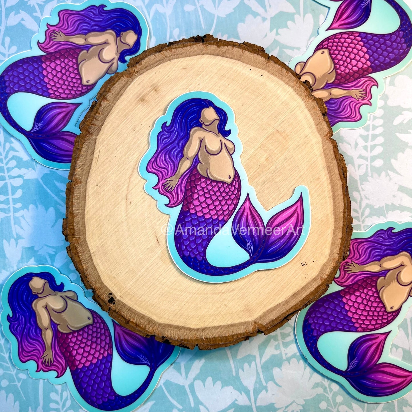 Bisexual Pride Flag Curvy Femme Merfolk Sticker, 3”x3”