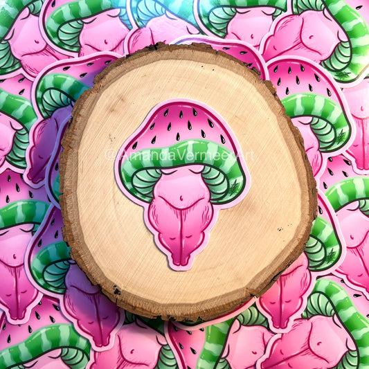 Curvy Watermelon Mushie Sticker, 3"x2.5"