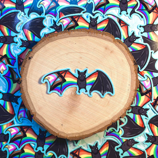LGBTQIA+ Pride Fruity Bat Sticker, 3”x1”