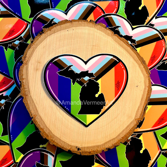 Michigan LGBTQIA Pride Heart Sticker, 3”x3”