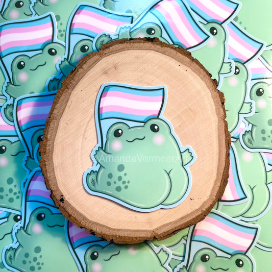 Transgender Pride Frog Butt Sticker, 3”x3”