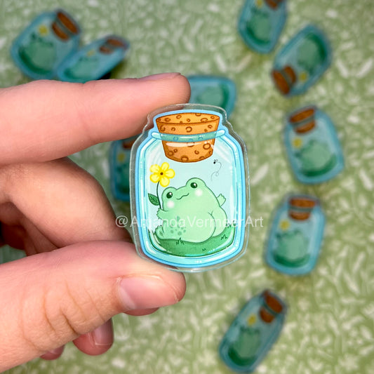 Frog Butt in a Jar Acrylic Pin, 1.5”x1”