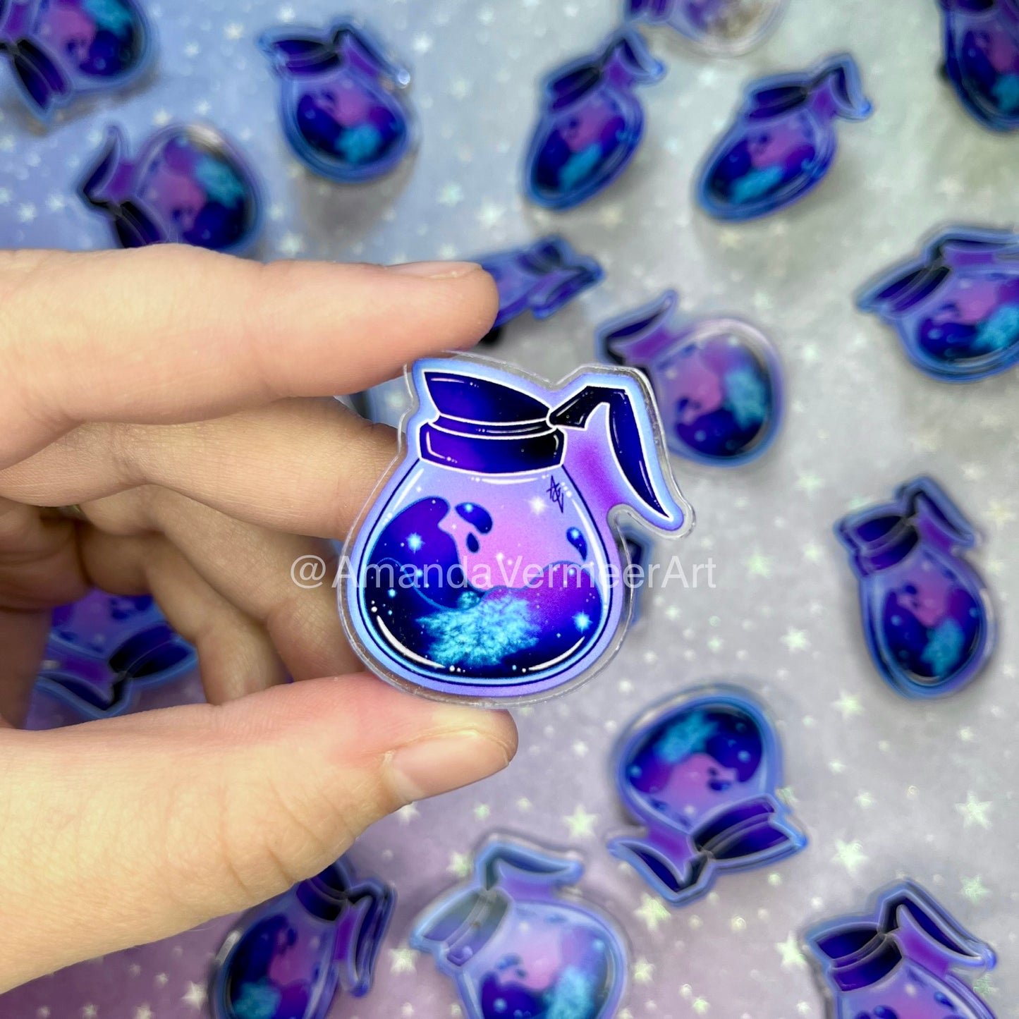 Cosmic Coffee Pot Acrylic Pin, 1.5”x1.5”