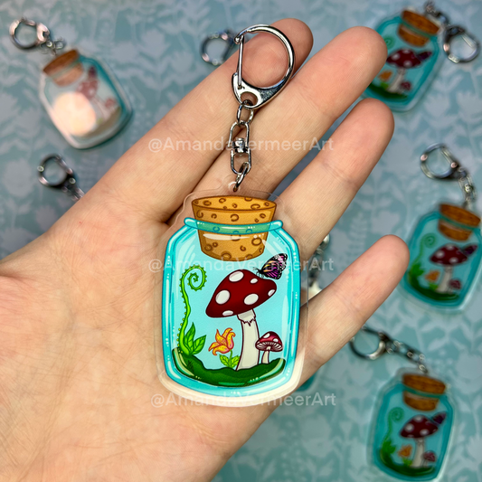 Mushies in a Jar Keychain, 2.5”x1.5”