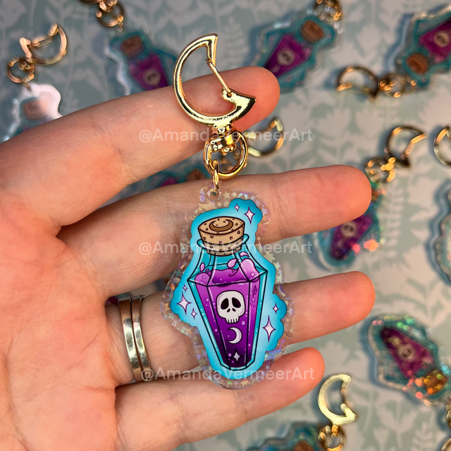 Poison Potion Holographic Star Keychain, 2”x2”