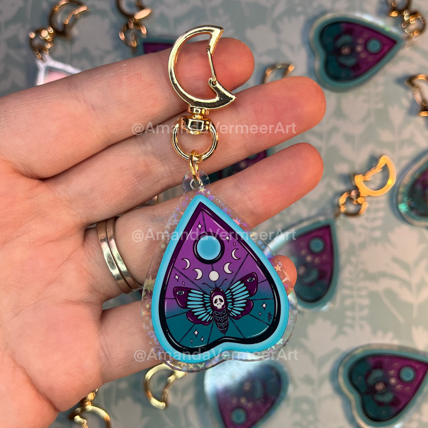 Death Moth Planchette Holographic Star Keychain, 2”x2”