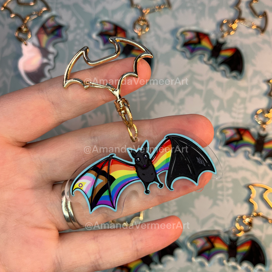 LGBTQIA+ Pride Fruity Bat Keychain, 2.5”