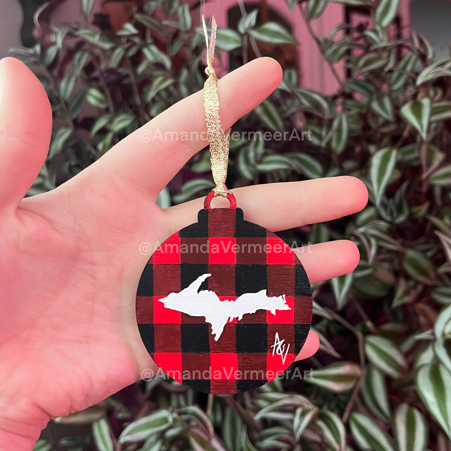 Buffalo Plaid Upper Peninsula Ornament