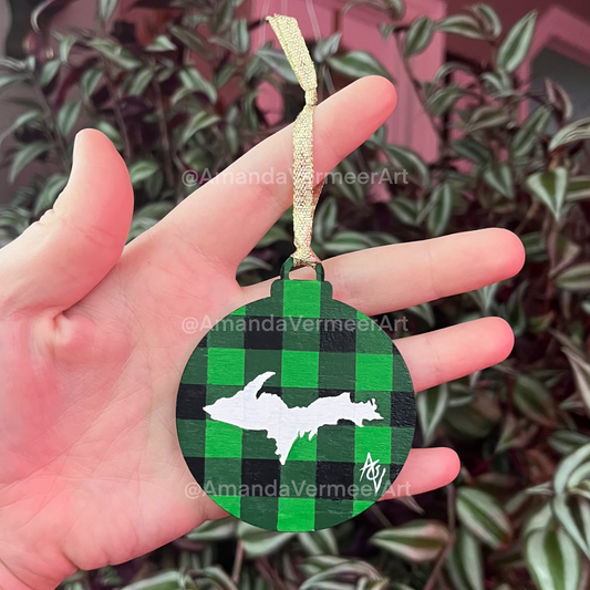 Buffalo Plaid Upper Peninsula Ornament