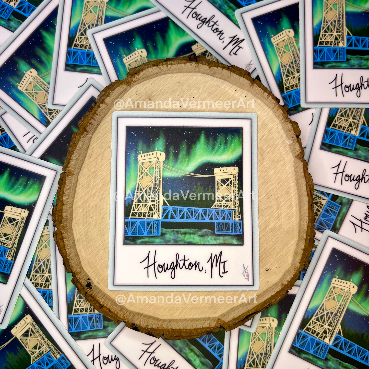 Houghton MI Retro Photo Sticker, 3” x 2.5”