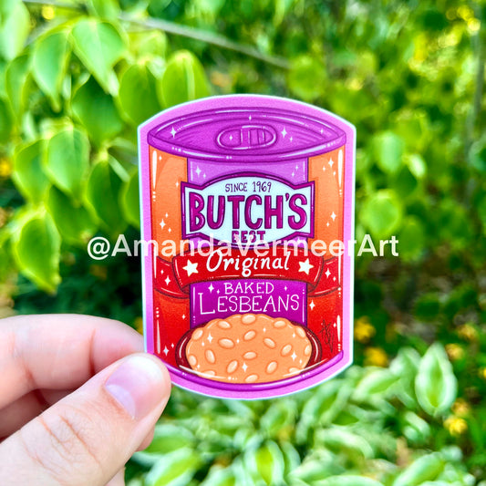 Butch’s Best Baked Lesbeans Sticker, 3"x2"