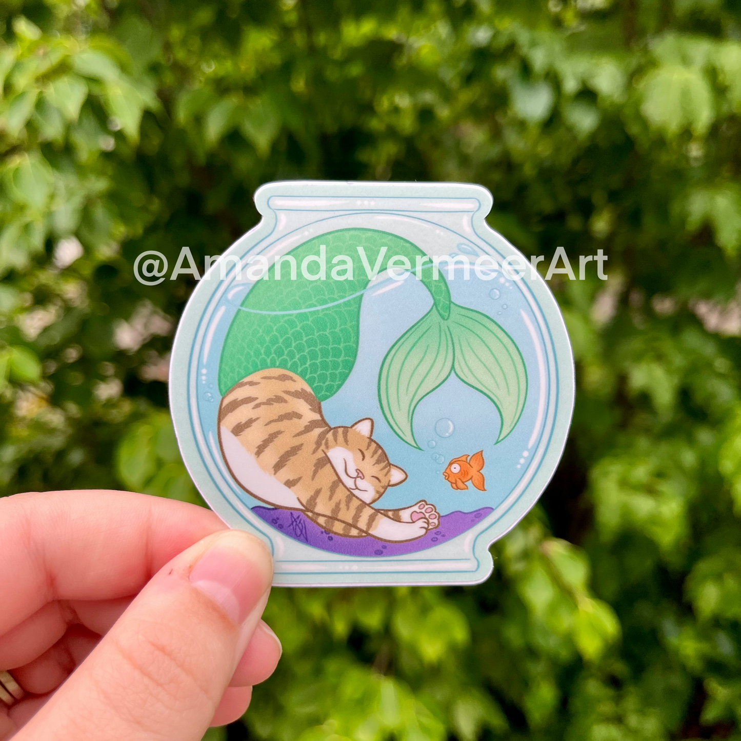 MerCat Fishbowl Sticker, 3”x3"