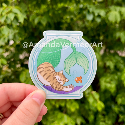 MerCat Fishbowl Sticker, 3”x3"