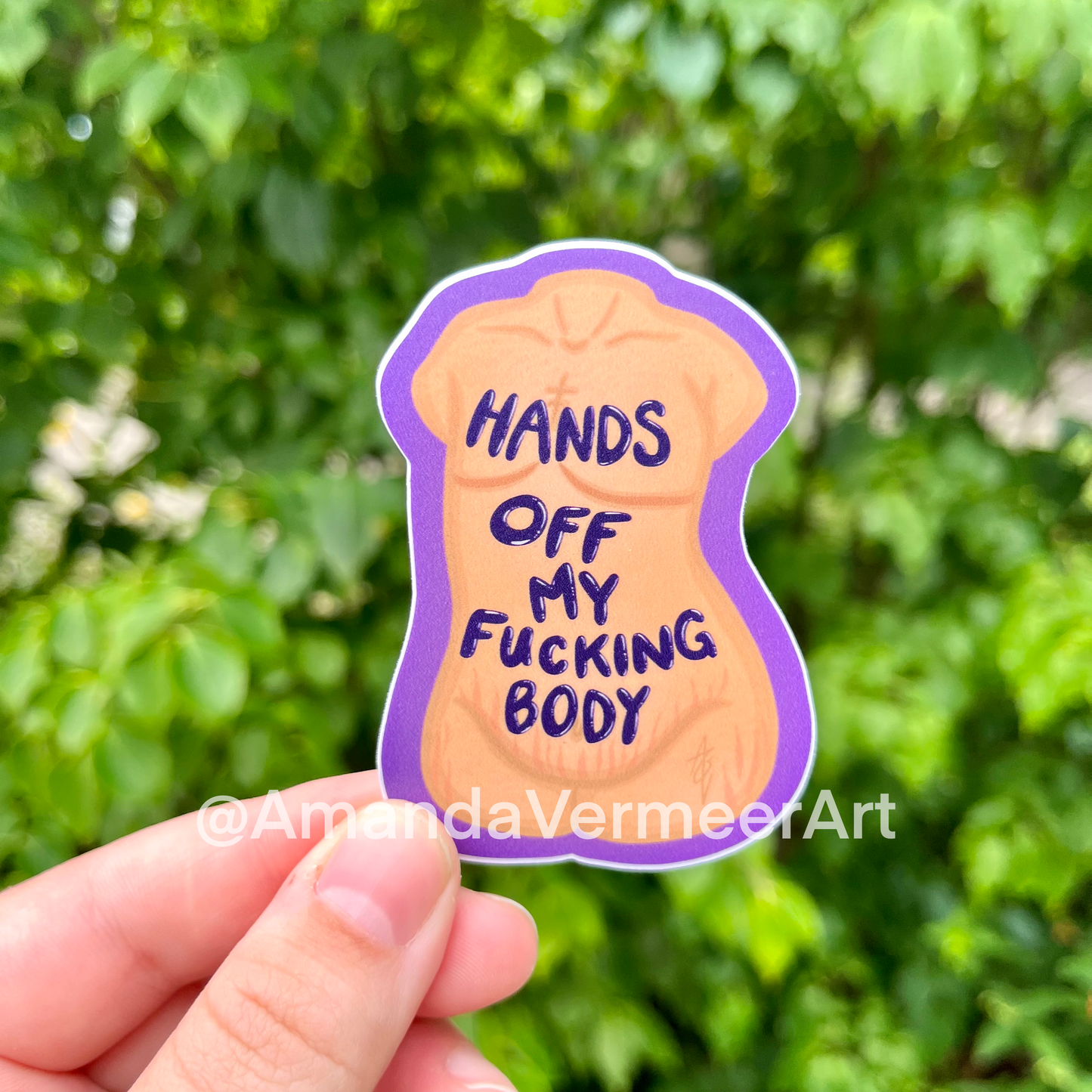 Hands Off My Fucking Body Masc Sticker (Purple), 3”x2”