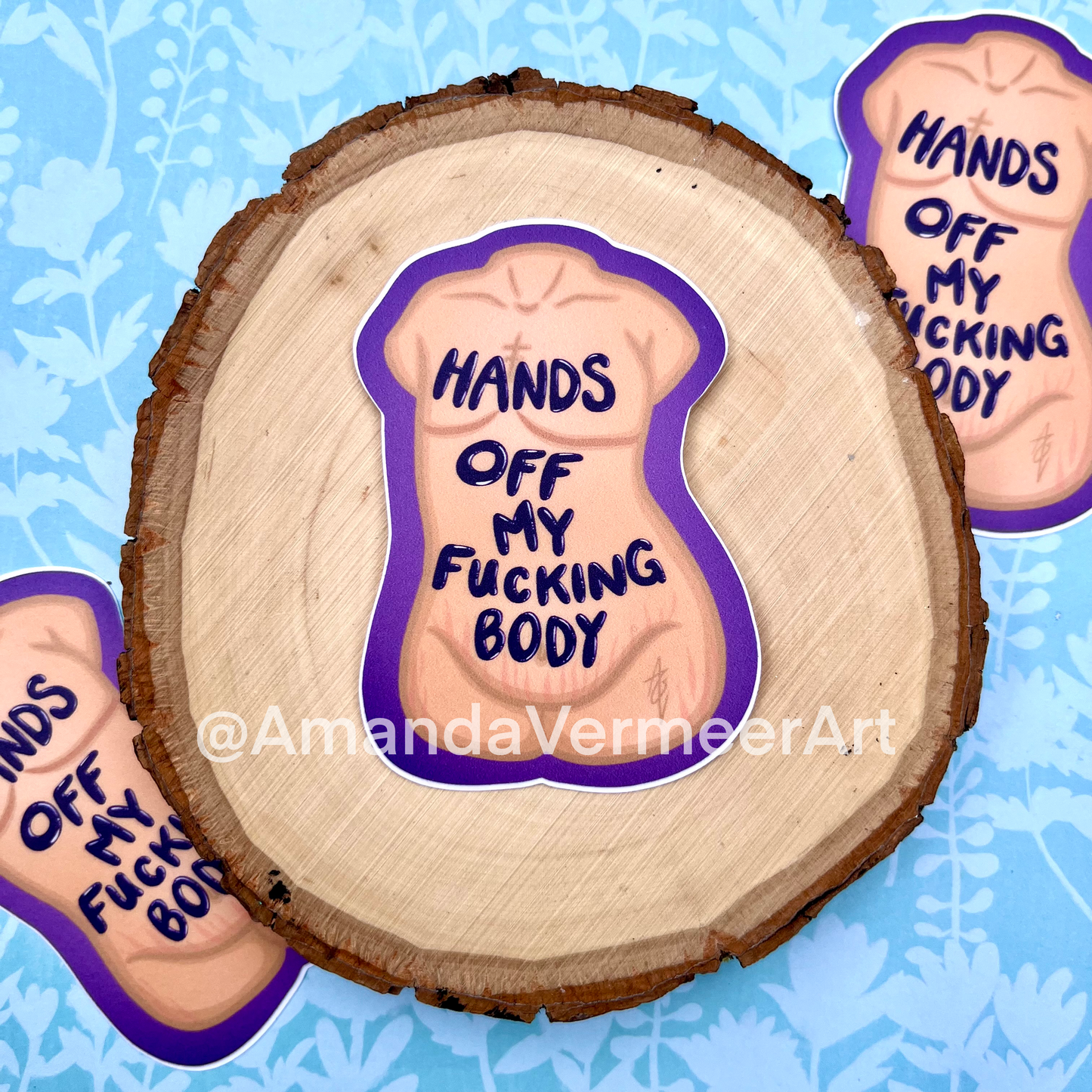 Hands Off My Fucking Body Masc Sticker (Purple), 3”x2”