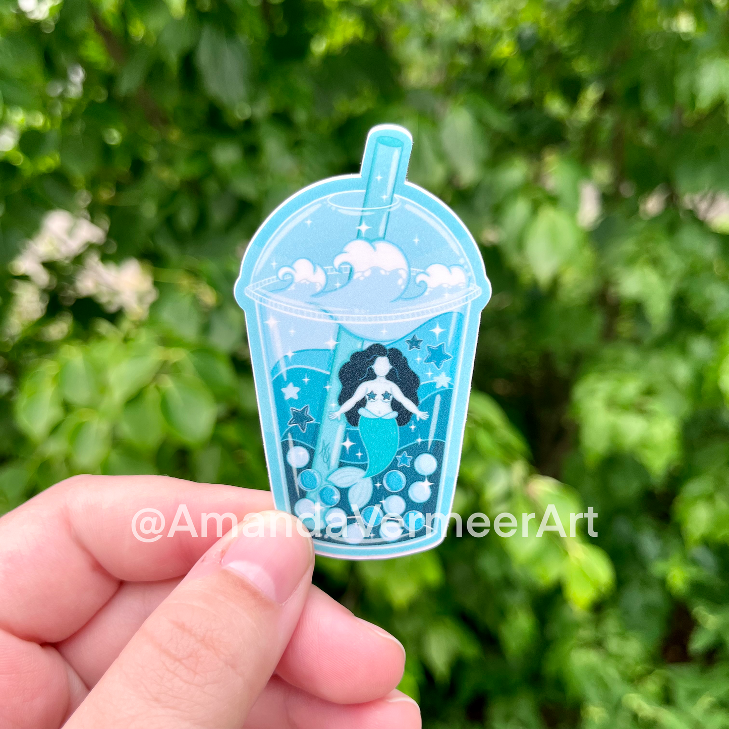 Ocean Bubble Tea Sticker, 3”x1.75"