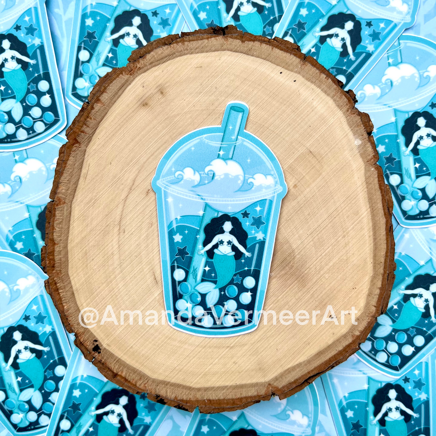 Ocean Bubble Tea Sticker, 3”x1.75"