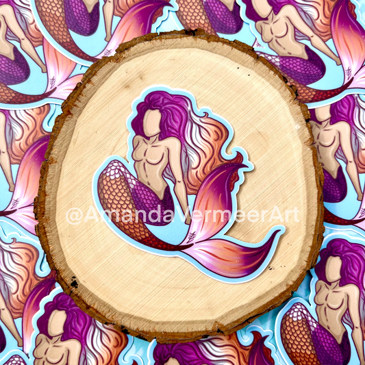 Sunset Lesbian Pride Flag Femme Merfolk Sticker, 3”x3”