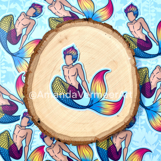 Pansexual Pride Flag Masc Merfolk Sticker, 3”x3”