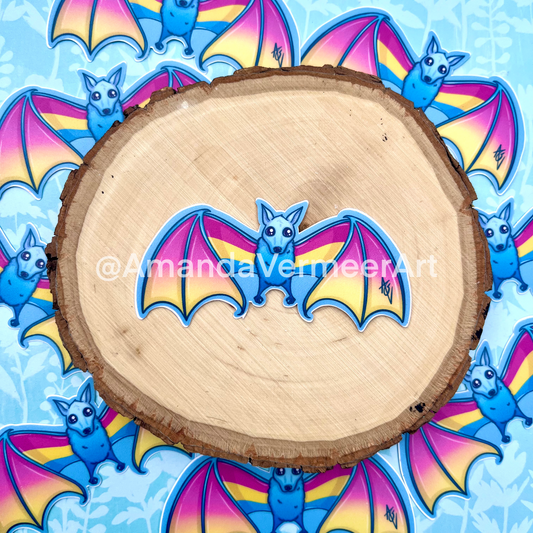 Pansexual Pride Fruity Bat Sticker, 3”x1.5”