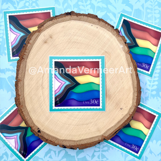 LGBTQ+ Pride Flag Stamp Sticker, 2”x2”