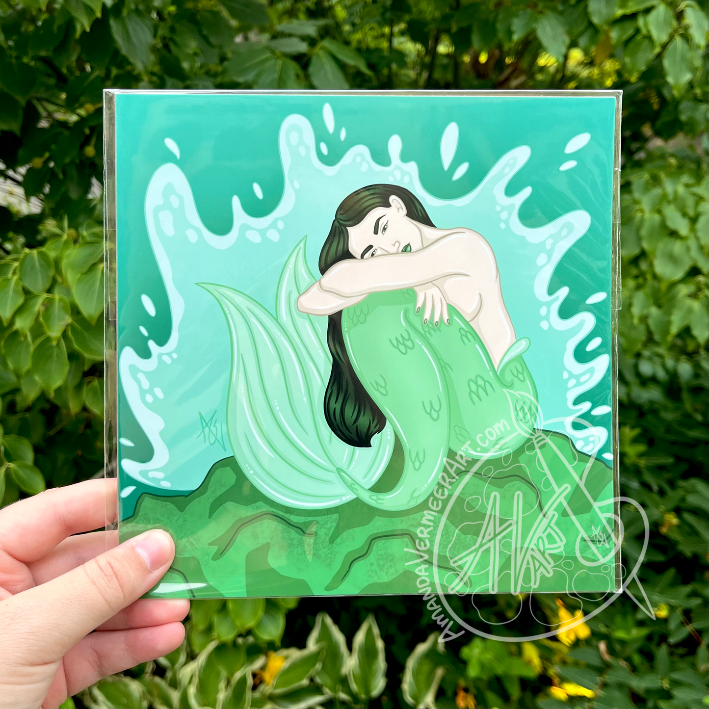 Jade Mermaid Art Print, 8”x8”