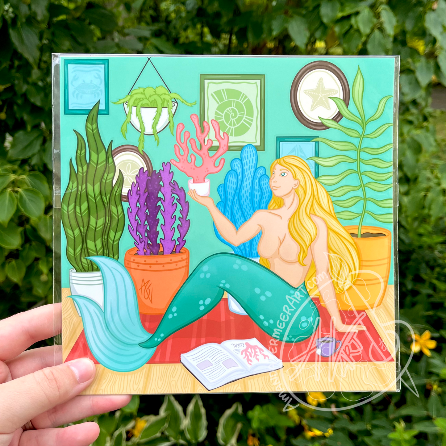 Plant Lady Mermaid Art Print, 8”x8”