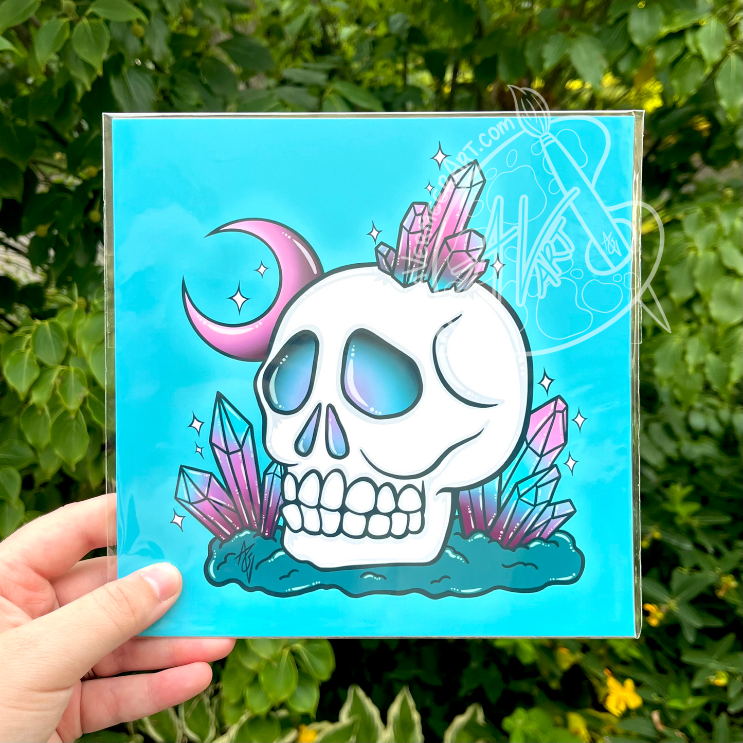 Skull & Crystals Art Print, 8”x8”