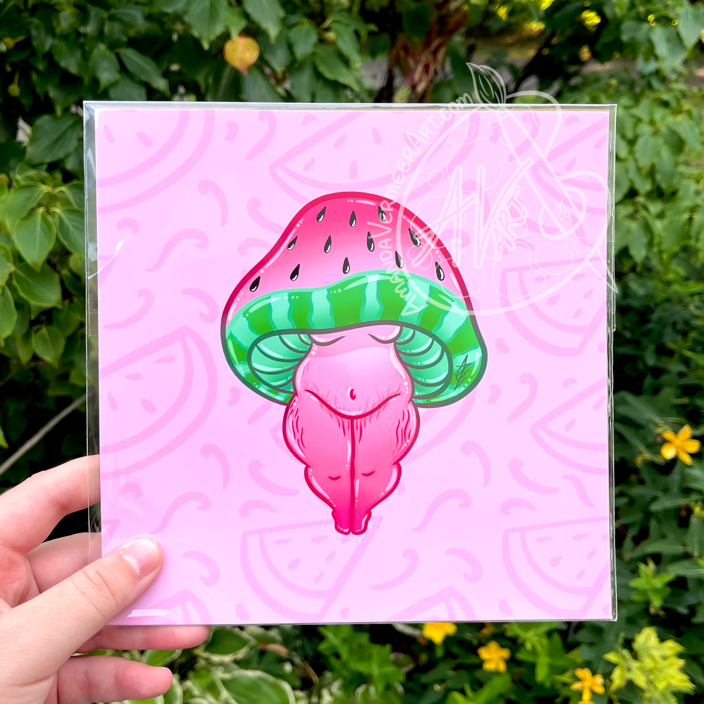 Curvy Watermelon Mushie Art Print, 8”x8”