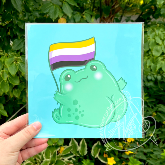 Non-Binary Pride Frog Butt Art Print, 8”x8”