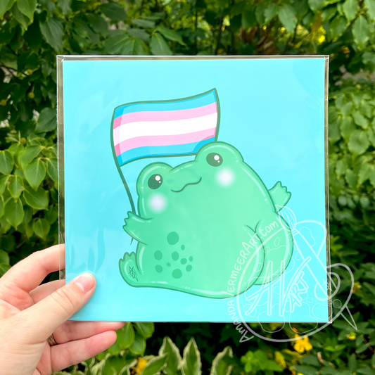 Transgender Pride Frog Butt Art Print, 8”x8”