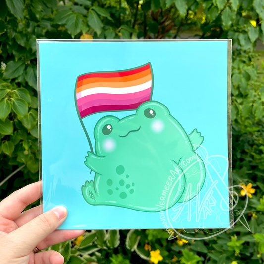 Lesbian Pride Frog Butt Art Print, 8”x8”