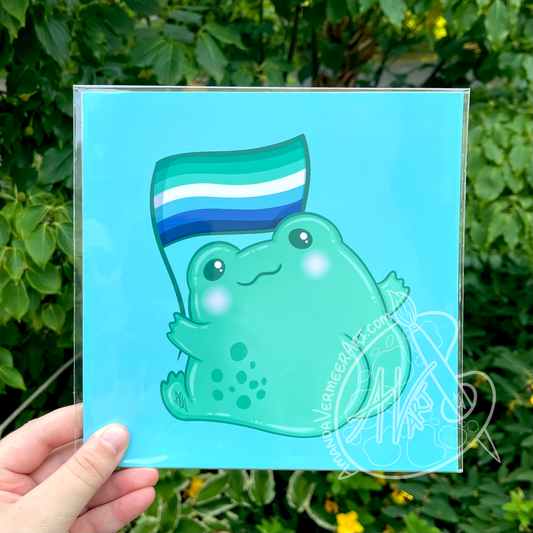 Gay Man Loving Man Pride Frog Butt Art Print, 8”x8”